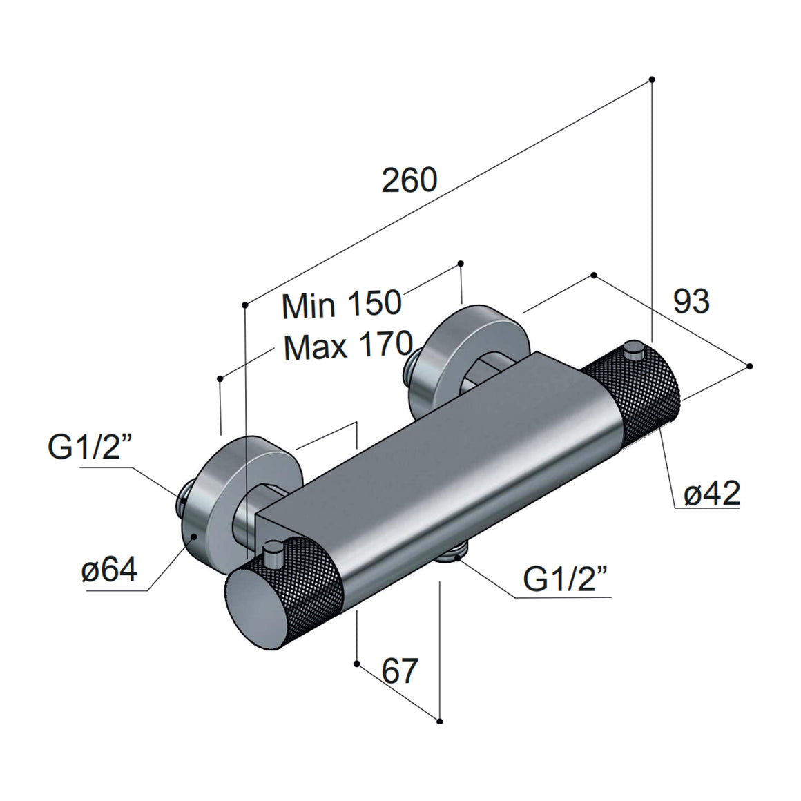 Hotbath Cobber X CX008 thermostatische douchemengkraan opbouw Geborsteld messing PVD productfoto