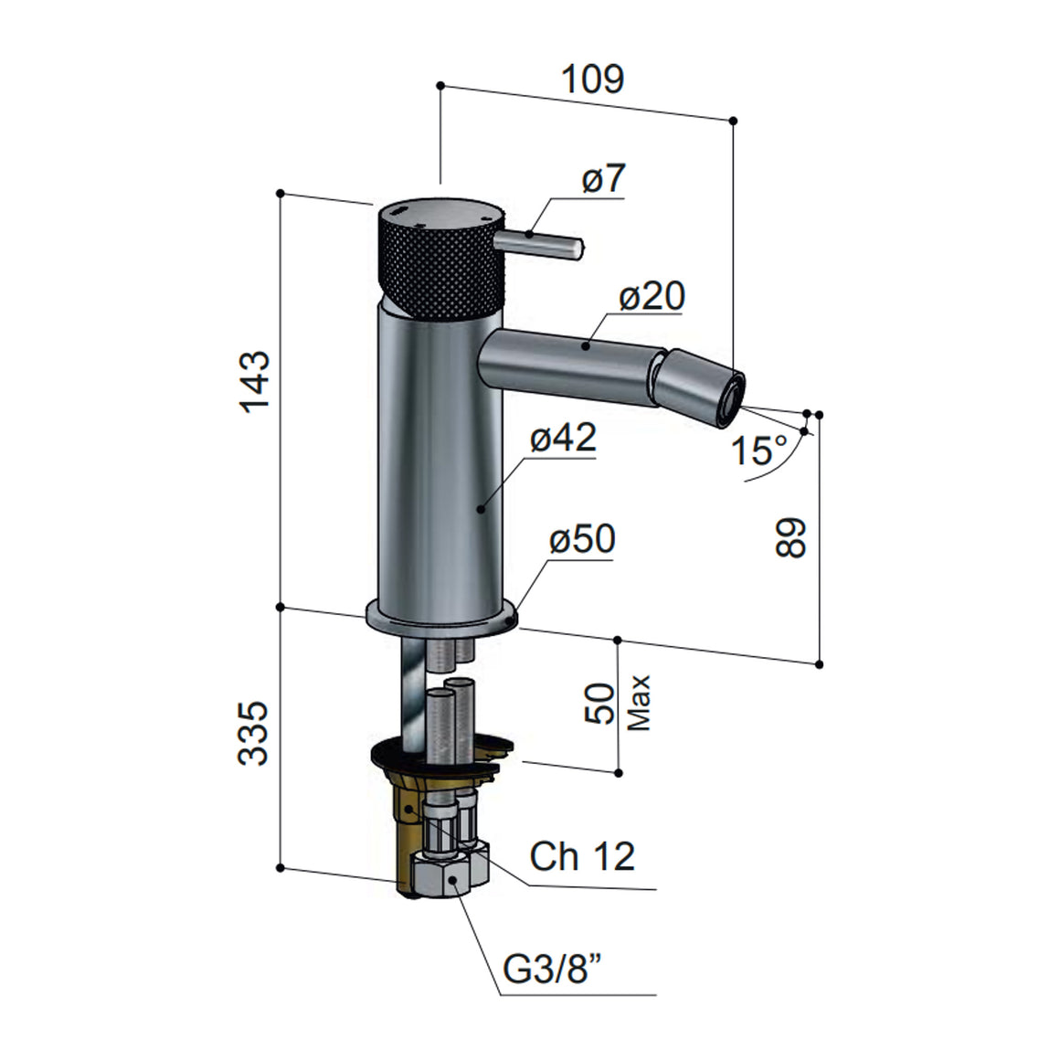 Hotbath Cobber X CX018 bidetmengkraan Geborsteld nikkel productfoto