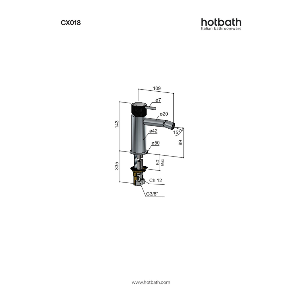 Hotbath Cobber X CX018 bidetmengkraan technische tekening