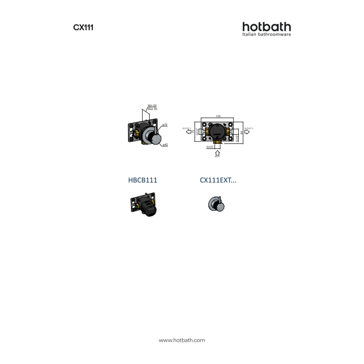Hotbath Cobber X CX111 inbouw 2-weg omstel technische tekening