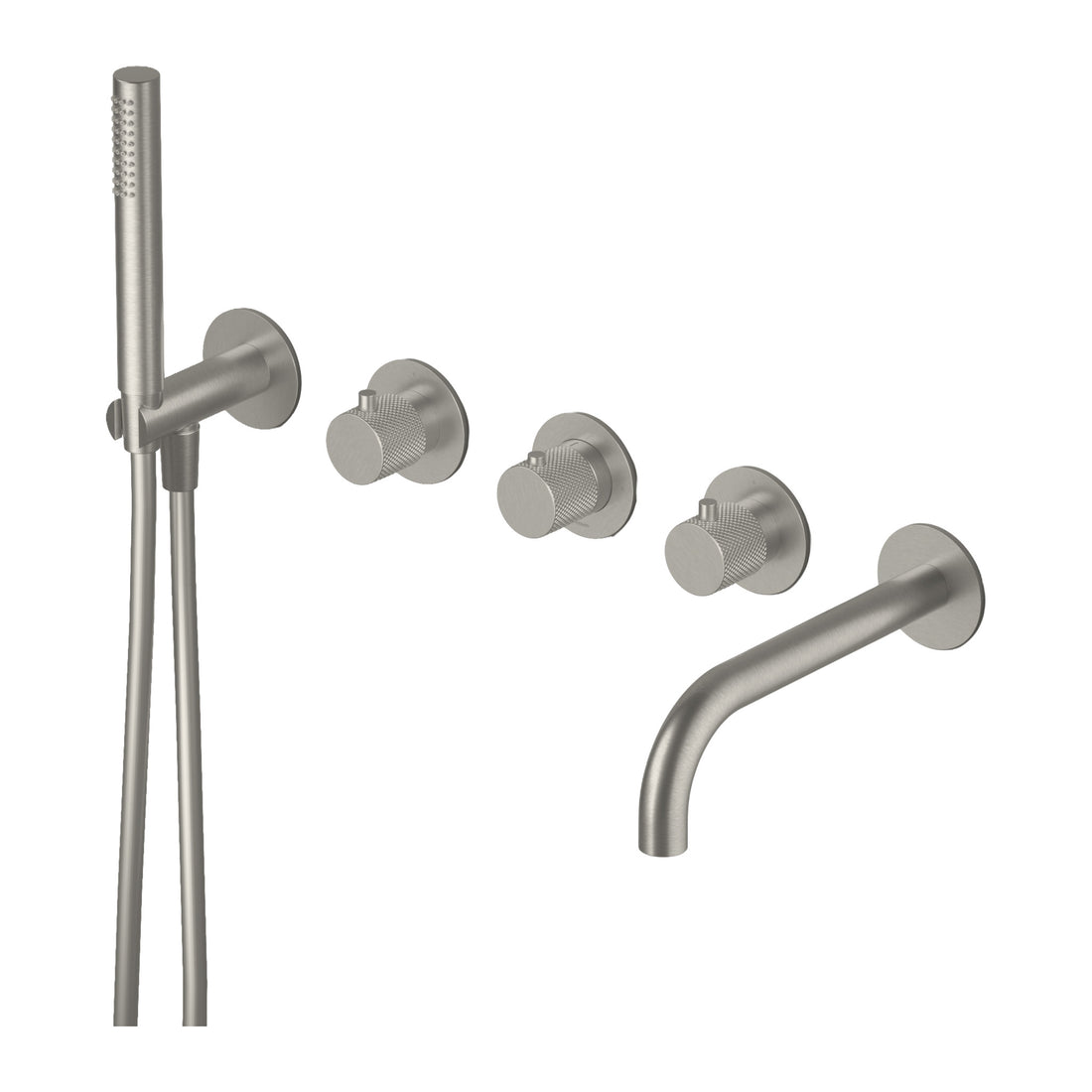 Hotbath Cobber X CX7072 inbouw badthermostaat met uitloop en handdouche Geborsteld nikkel productfoto (kleurimpressie)
