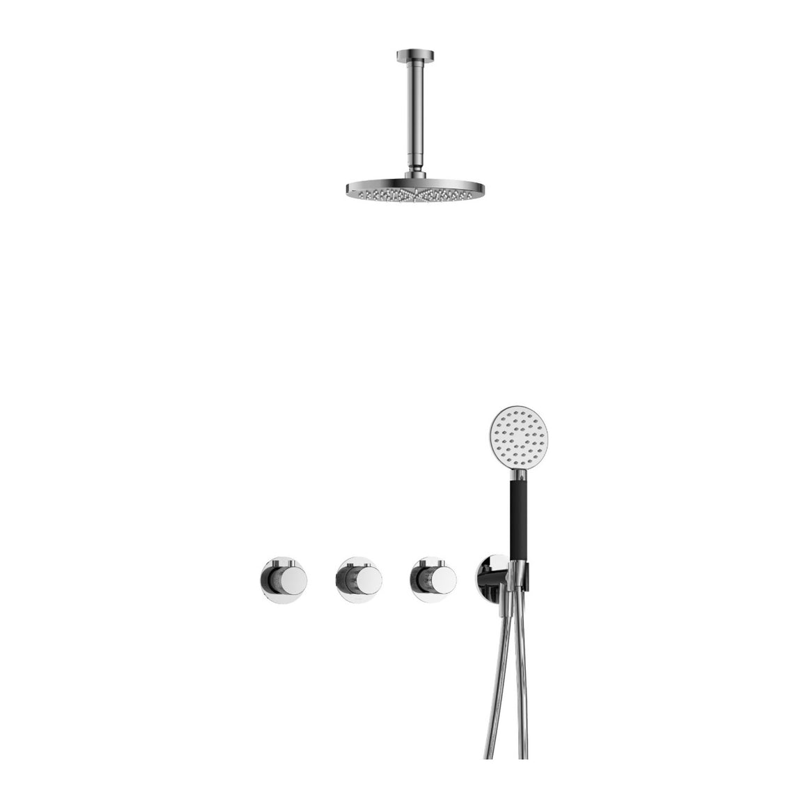 Hotbath Cobber X IBSX70 inbouw regendoucheset thermostatisch met 2 stopkranen Chroom Ronde handdouche + plafondbuis 15 cm + hoofddouche 20 cm productfoto