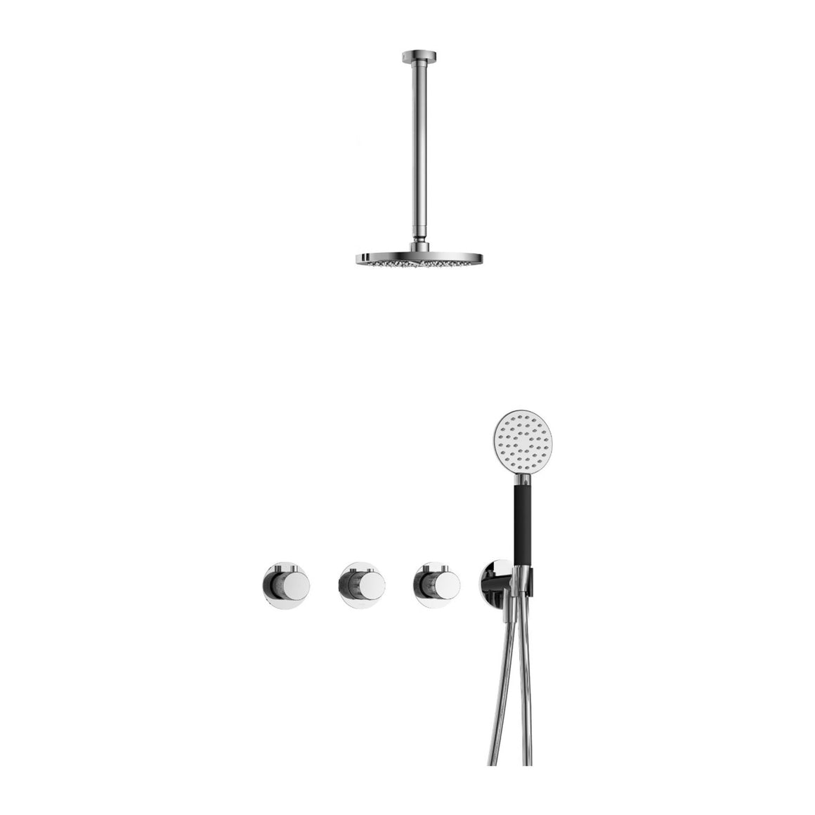Hotbath Cobber X IBSX70 inbouw regendoucheset thermostatisch met 2 stopkranen Chroom Ronde handdouche + plafondbuis 30 cm + hoofddouche 20 cm productfoto
