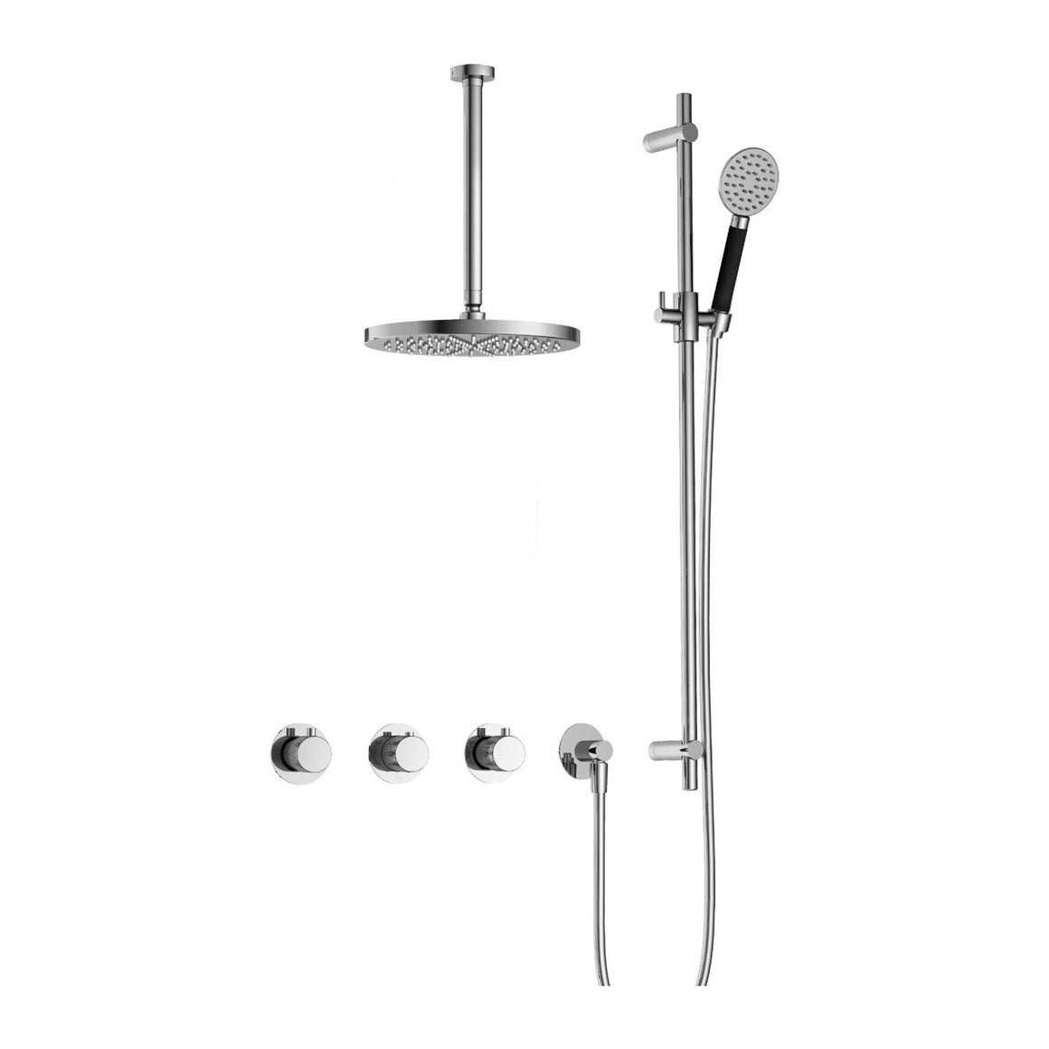 Hotbath Cobber X IBSX70 inbouw regendoucheset thermostatisch met 2 stopkranen Chroom Ronde handdouche + plafondbuis 30 cm + hoofddouche 20 cm + glijstang productfoto