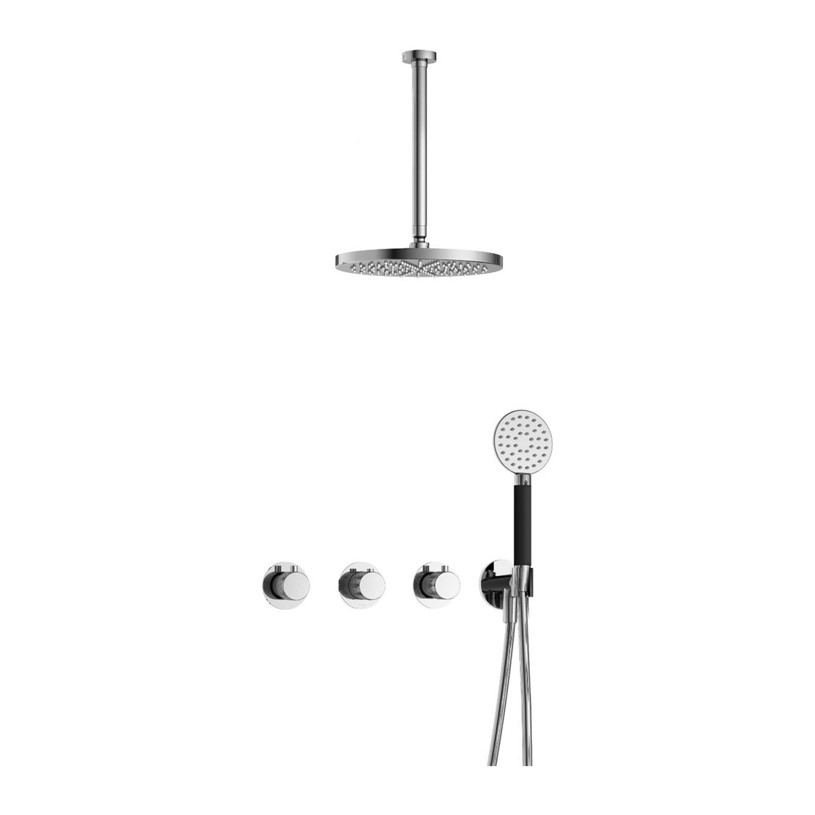 Hotbath Cobber X IBSX70 inbouw regendoucheset thermostatisch met 2 stopkranen Chroom Ronde handdouche + plafondbuis 30 cm + hoofddouche 30 cm productfoto