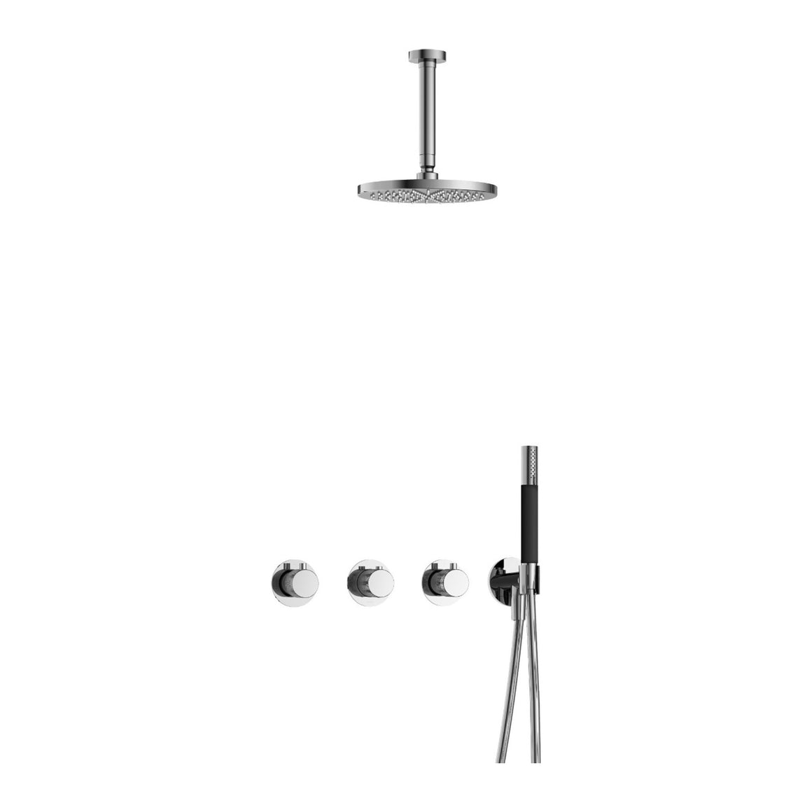 Hotbath Cobber X IBSX70 inbouw regendoucheset thermostatisch met 2 stopkranen Chroom Staafhanddouche + plafondbuis 15 cm + hoofddouche 20 cm productfoto