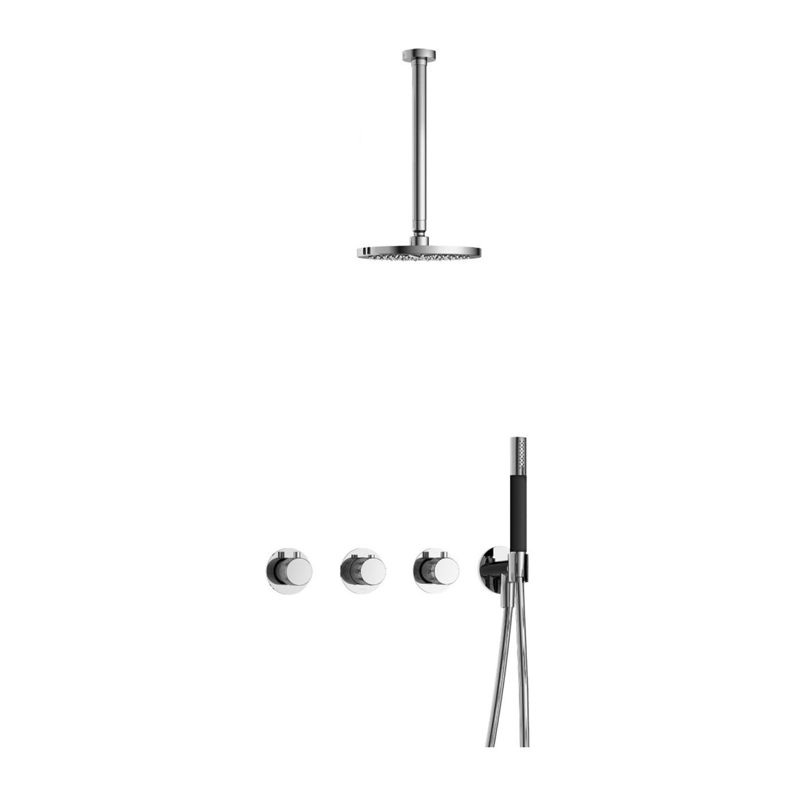 Hotbath Cobber X IBSX70 inbouw regendoucheset thermostatisch met 2 stopkranen Chroom Staafhanddouche + plafondbuis 30 cm + hoofddouche 20 cm productfoto