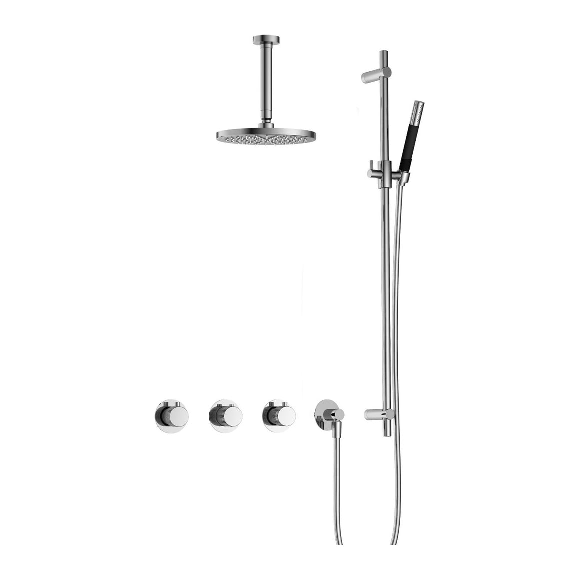 Hotbath Cobber X IBSX70 inbouw regendoucheset thermostatisch met 2 stopkranen Chroom Staafhanddouche + plafondbuis 15 cm + hoofddouche 20 cm + glijstang productfoto
