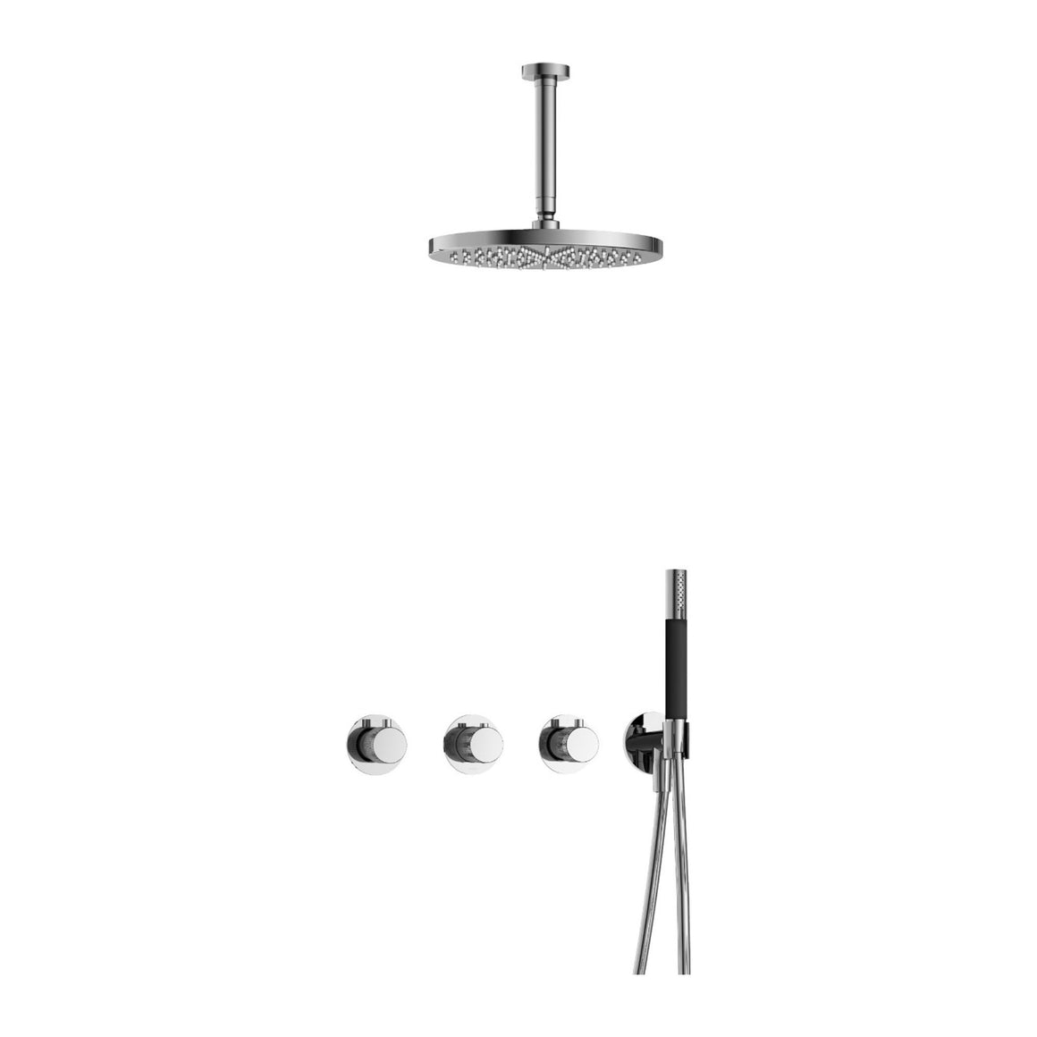 Hotbath Cobber X IBSX70 inbouw regendoucheset thermostatisch met 2 stopkranen Chroom Staafhanddouche + plafondbuis 15 cm + hoofddouche 30 cm productfoto