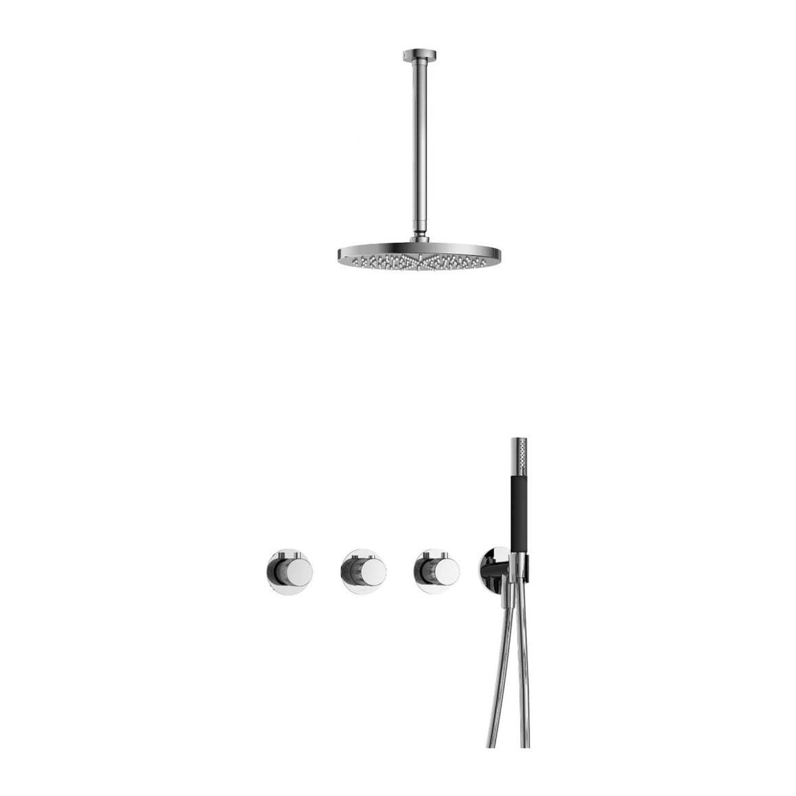 Hotbath Cobber X IBSX70 inbouw regendoucheset thermostatisch met 2 stopkranen Chroom Staafhanddouche + plafondbuis 30 cm + hoofddouche 30 cm productfoto