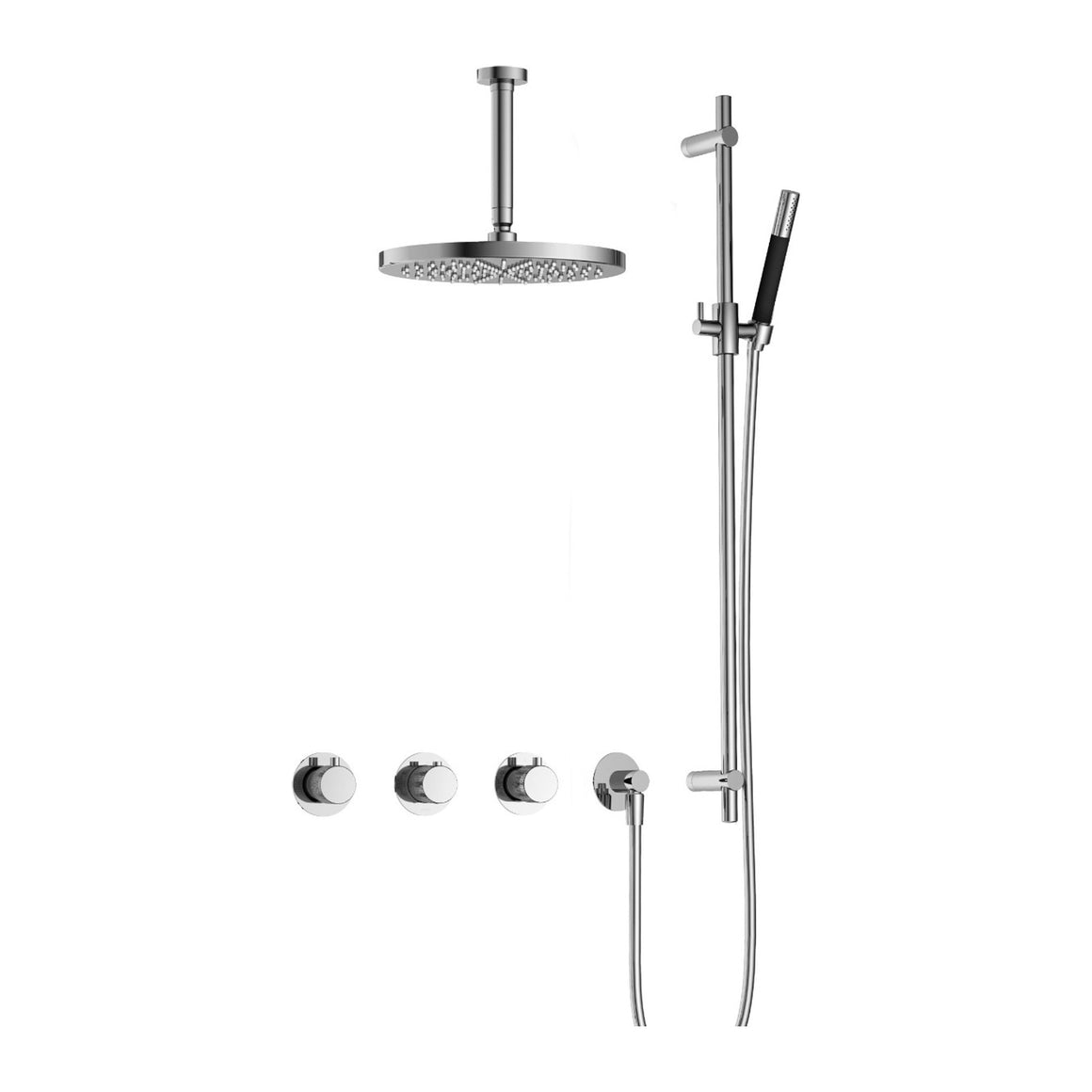 Hotbath Cobber X IBSX70 inbouw regendoucheset thermostatisch met 2 stopkranen Chroom Staafhanddouche + plafondbuis 15 cm + hoofddouche 30 cm + glijstang productfoto