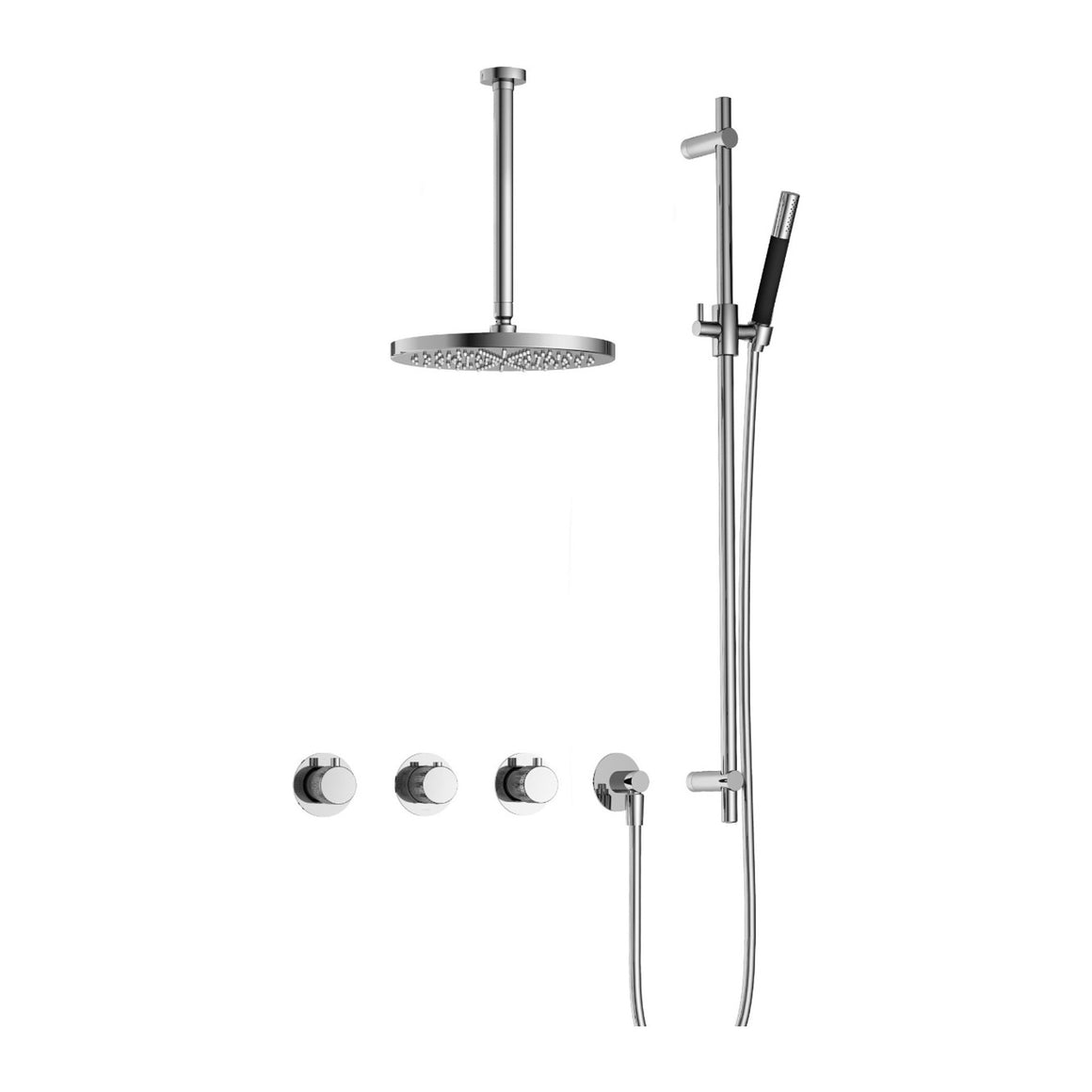 Hotbath Cobber X IBSX70 inbouw regendoucheset thermostatisch met 2 stopkranen Chroom Staafhanddouche + plafondbuis 30 cm + hoofddouche 30 cm + glijstang productfoto