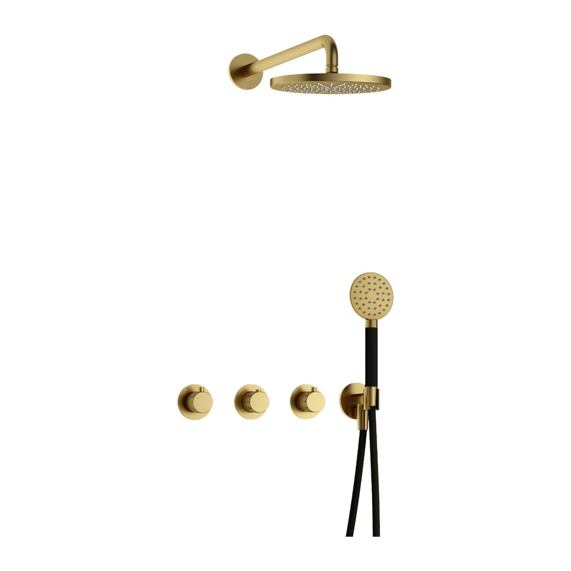Hotbath Cobber X IBSX70 inbouw regendoucheset thermostatisch met 2 stopkranen Geborsteld messing PVD Ronde handdouche + wandarm + hoofddouche 20 cm productfoto