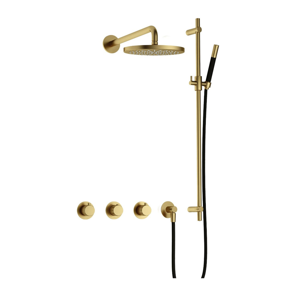 Hotbath Cobber X IBSX70 inbouw regendoucheset thermostatisch met 2 stopkranen Geborsteld messing PVD Staafhanddouche + wandarm + hoofddouche 20 cm + glijstang productfoto
