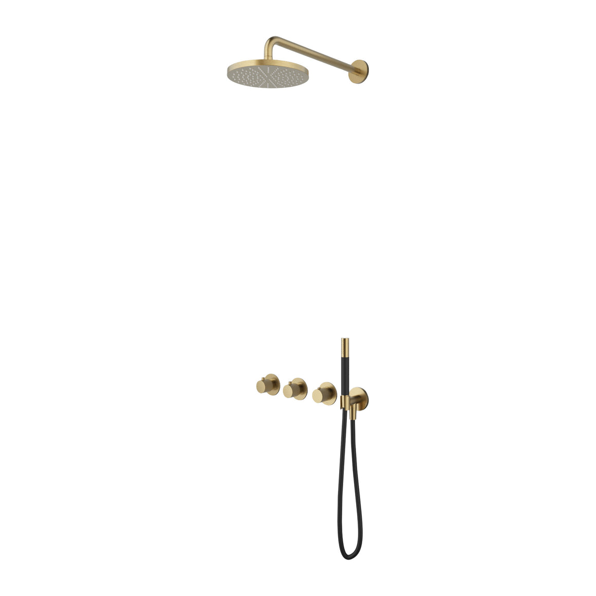 Hotbath Cobber X IBSX70 inbouw regendoucheset thermostatisch met 2 stopkranen Geborsteld messing PVD Staafhanddouche + wandarm + hoofddouche 25 cm productfoto