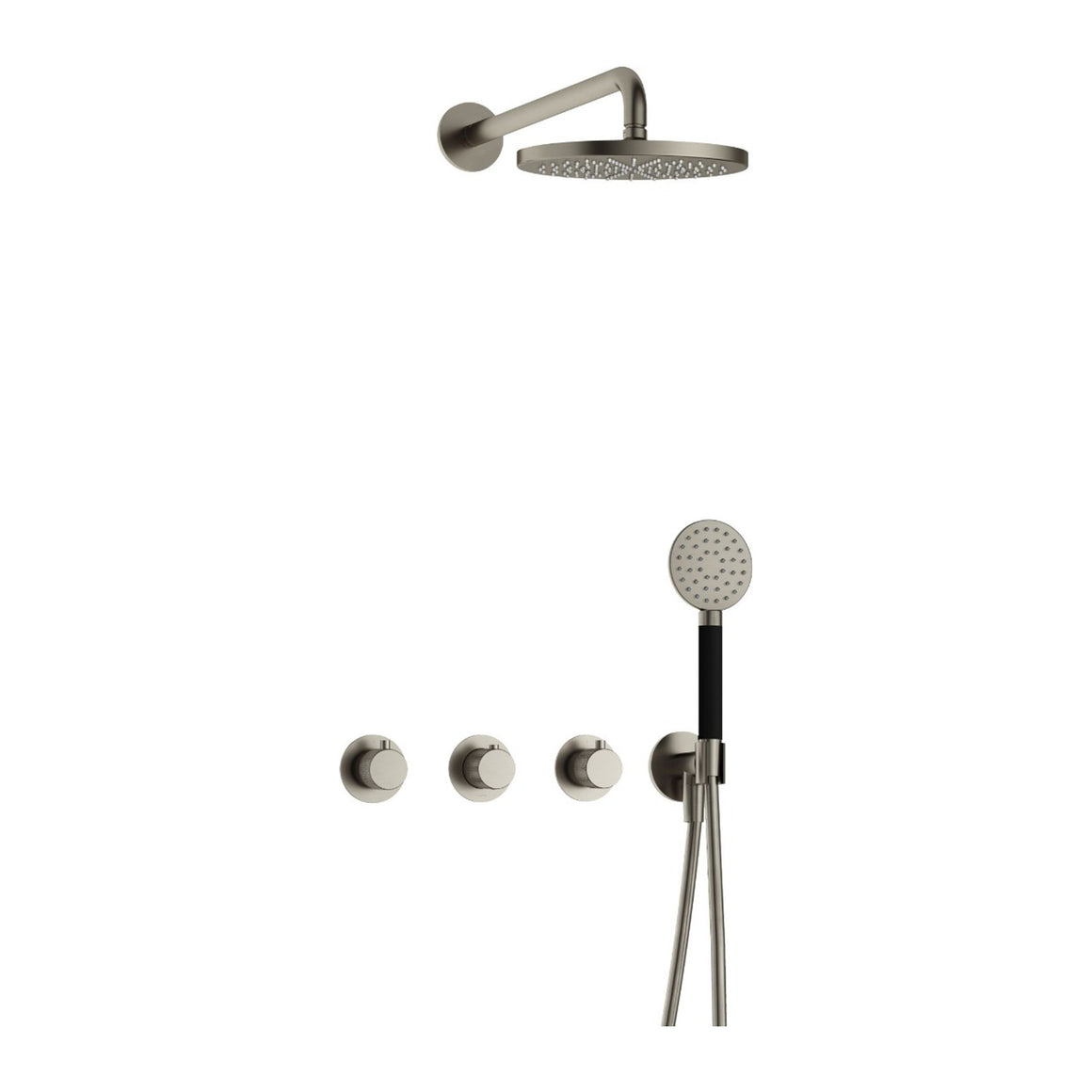 Hotbath Cobber X IBSX70 inbouw regendoucheset thermostatisch met 2 stopkranen Geborsteld nikkel Ronde handdouche + wandarm + hoofddouche 20 cm productfoto