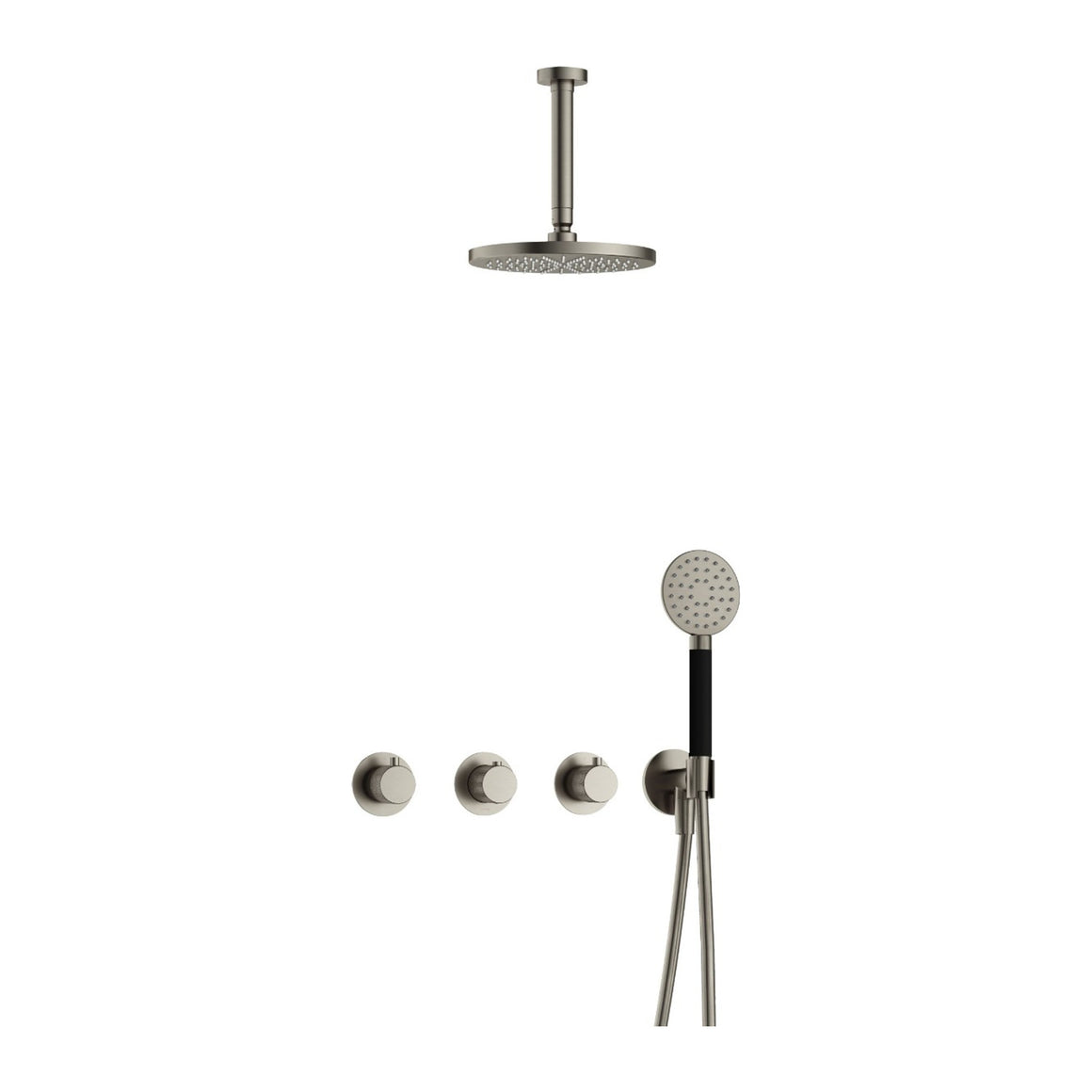 Hotbath Cobber X IBSX70 inbouw regendoucheset thermostatisch met 2 stopkranen Geborsteld nikkel Ronde handdouche + plafondbuis 15 cm + hoofddouche 20 cm productfoto