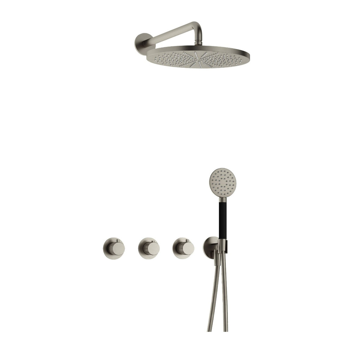 Hotbath Cobber X IBSX70 inbouw regendoucheset thermostatisch met 2 stopkranen Geborsteld nikkel Ronde handdouche + wandarm + hoofddouche 30 cm productfoto