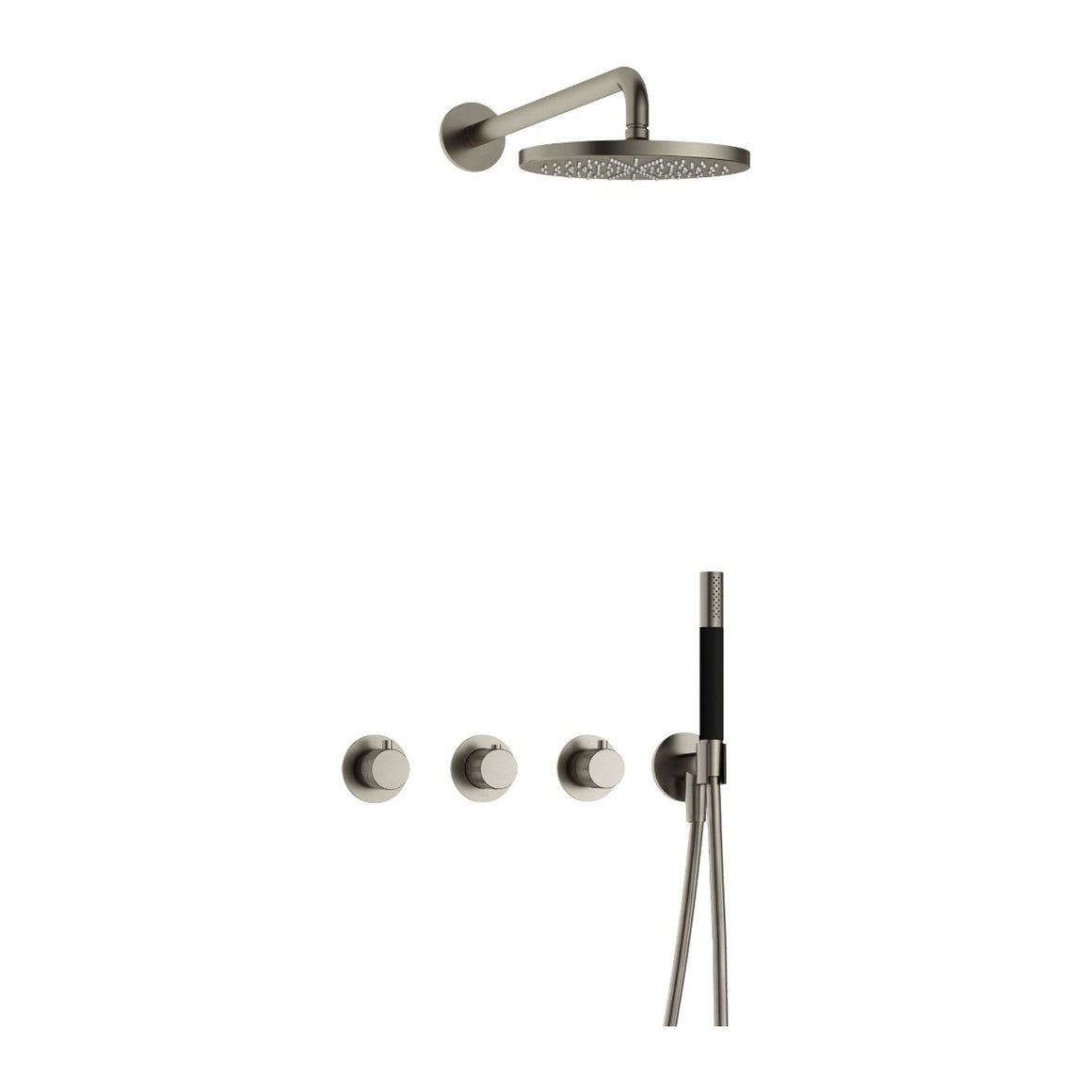 Hotbath Cobber X IBSX70 inbouw regendoucheset thermostatisch met 2 stopkranen Geborsteld nikkel Staafhanddouche + wandarm + hoofddouche 20 cm productfoto
