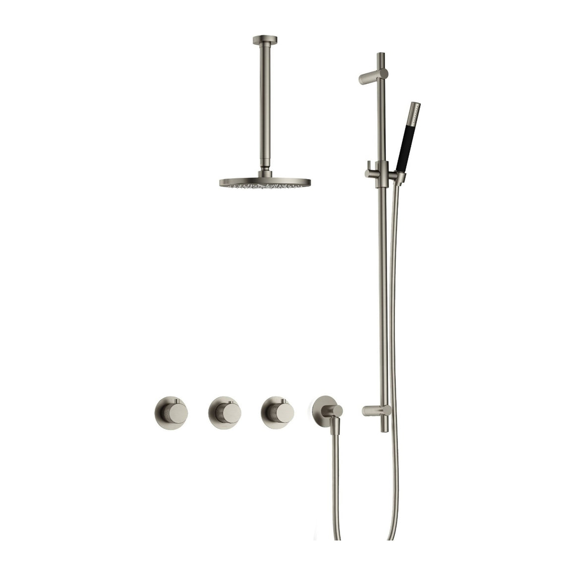 Hotbath Cobber X IBSX70 inbouw regendoucheset thermostatisch met 2 stopkranen Geborsteld nikkel Staafhanddouche + plafondbuis 30 cm + hoofddouche 20 cm + glijstang productfoto