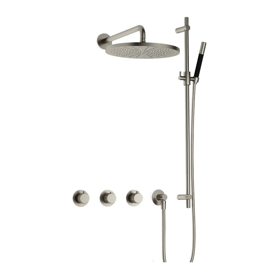 Hotbath Cobber X IBSX70 inbouw regendoucheset thermostatisch met 2 stopkranen Geborsteld nikkel Staafhanddouche + wandarm + hoofddouche 30 cm + glijstang productfoto