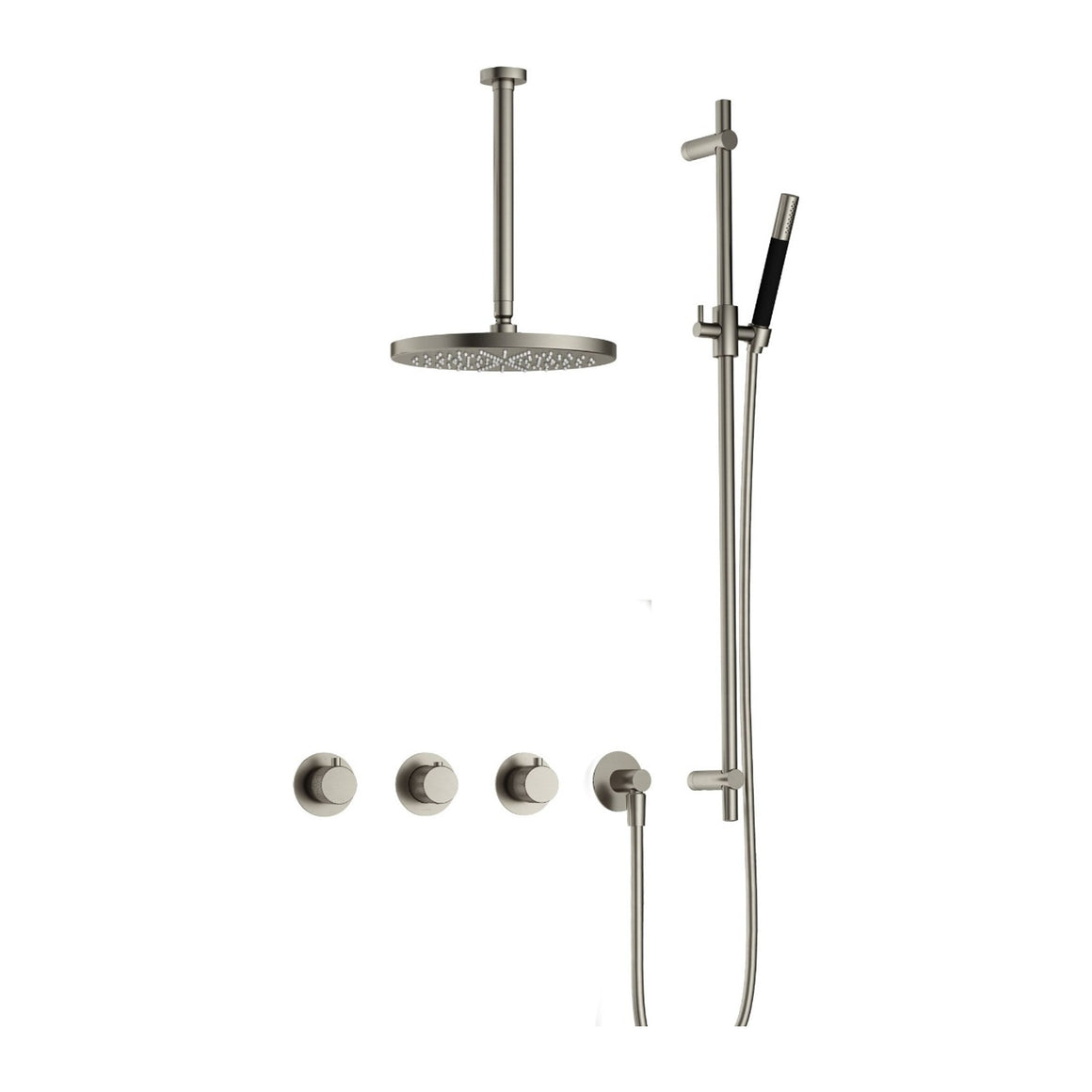 Hotbath Cobber X IBSX70 inbouw regendoucheset thermostatisch met 2 stopkranen Geborsteld nikkel Staafhanddouche + plafondbuis 30 cm + hoofddouche 30 cm + glijstang productfoto