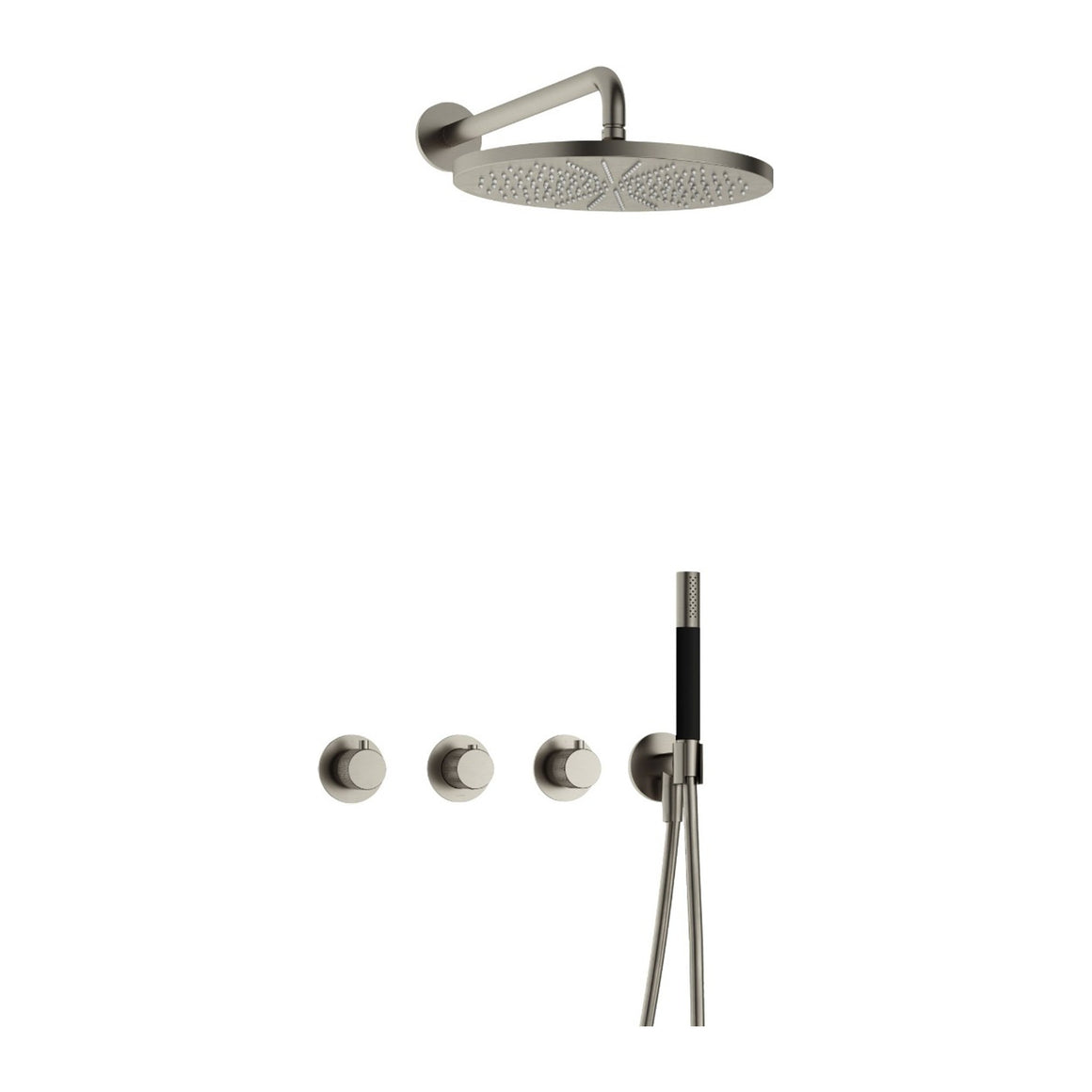 Hotbath Cobber X IBSX70 inbouw regendoucheset thermostatisch met 2 stopkranen Geborsteld nikkel Staafhanddouche + wandarm + hoofddouche 30 cm productfoto