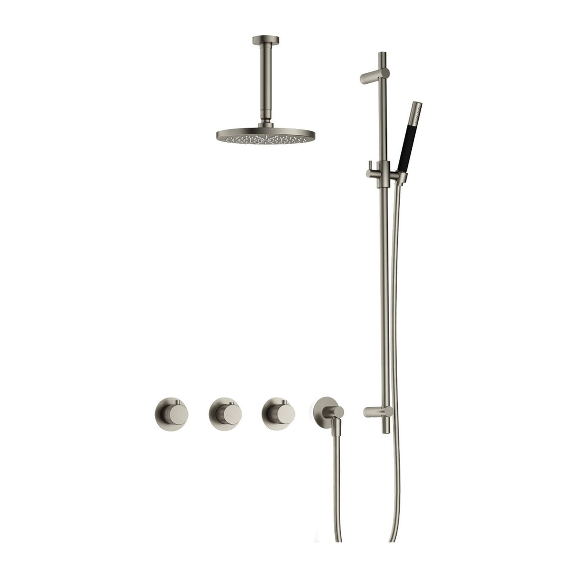 Hotbath Cobber X IBSX70 inbouw regendoucheset thermostatisch met 2 stopkranen Geborsteld nikkel Staafhanddouche + plafondbuis 15 cm + hoofddouche 20 cm + glijstang productfoto