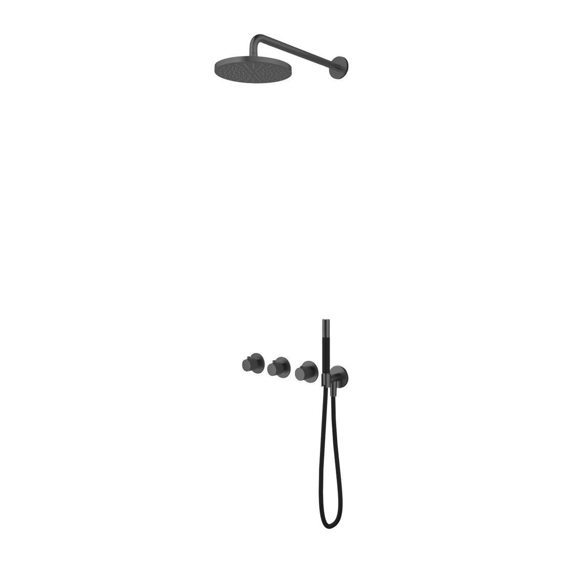 Hotbath Cobber X IBSX70 inbouw regendoucheset thermostatisch met 2 stopkranen Geborsteld zwart PVD Staafhanddouche + wandarm + hoofddouche 25 cm productfoto (kleurimpressie)