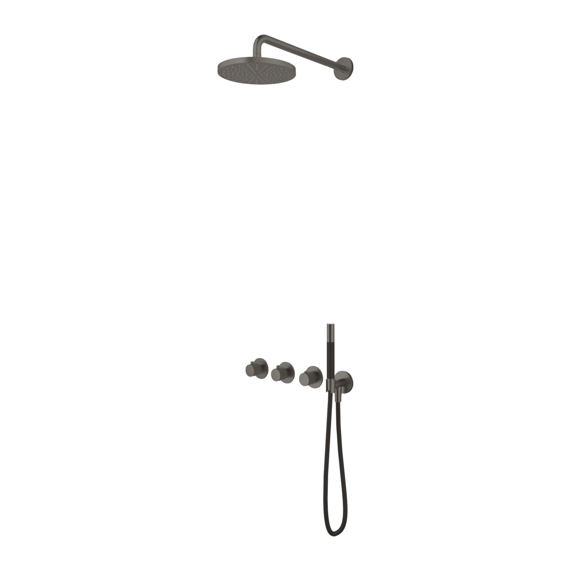 Hotbath Cobber X IBSX70 inbouw regendoucheset thermostatisch met 2 stopkranen Verouderd ijzer Staafhanddouche + wandarm + hoofddouche 25 cm productfoto (kleurimpressie)