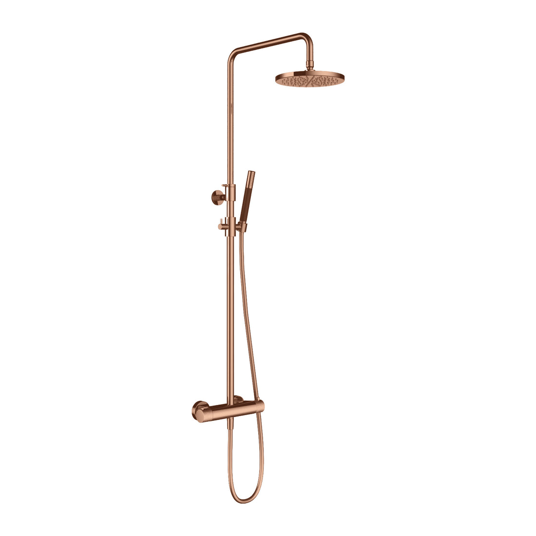 Hotbath Cobber X SDSX9 thermostatische regendoucheset opbouw Geborsteld koper PVD Staafhanddouche + hoofddouche 20 cm productfoto (kleurimpressie)