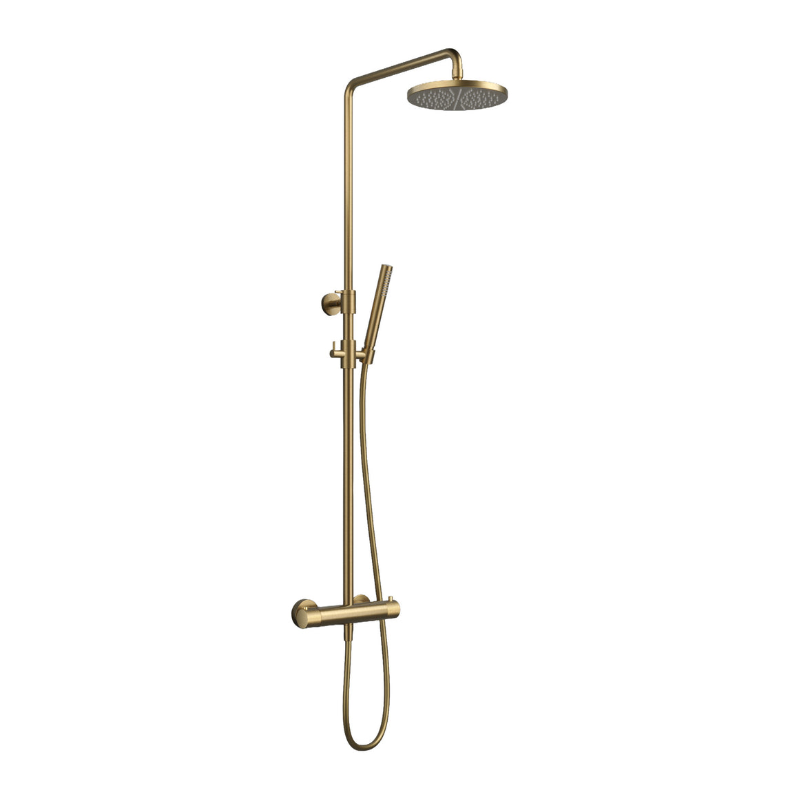 Hotbath Cobber X SDSX9 thermostatische regendoucheset opbouw Geborsteld messing PVD Staafhanddouche + hoofddouche 20 cm productfoto