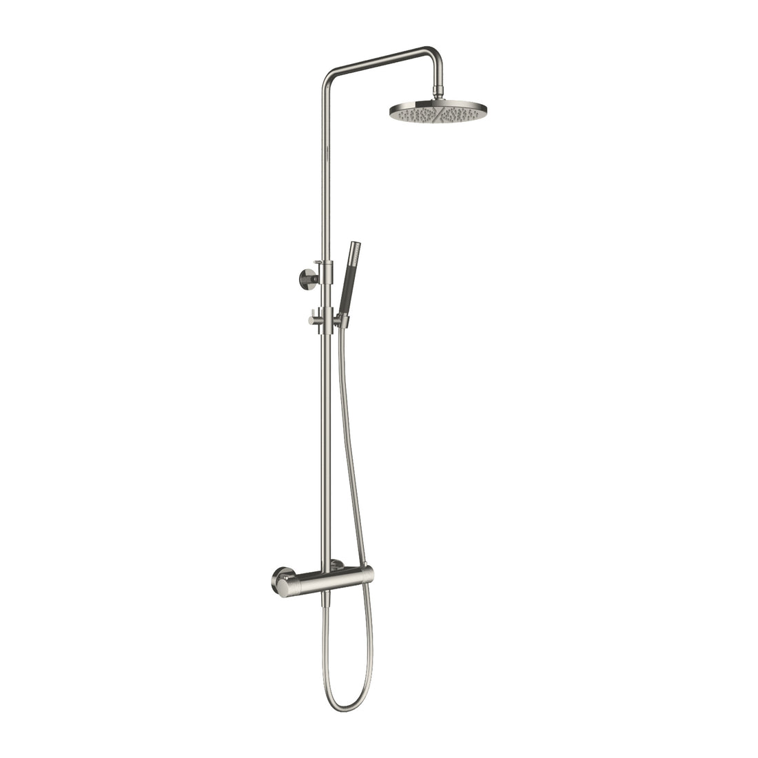 Hotbath Cobber X SDSX9 thermostatische regendoucheset opbouw Geborsteld nikkel Staafhanddouche + hoofddouche 25 cm productfoto (kleurimpressie)