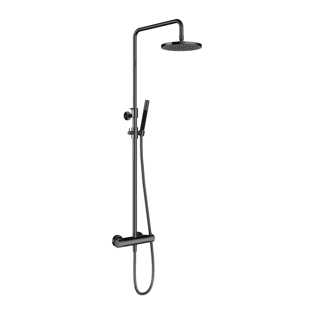 Hotbath Cobber X SDSX9 thermostatische regendoucheset opbouw Geborsteld zwart PVD Staafhanddouche + hoofddouche 20 cm productfoto (kleurimpressie)