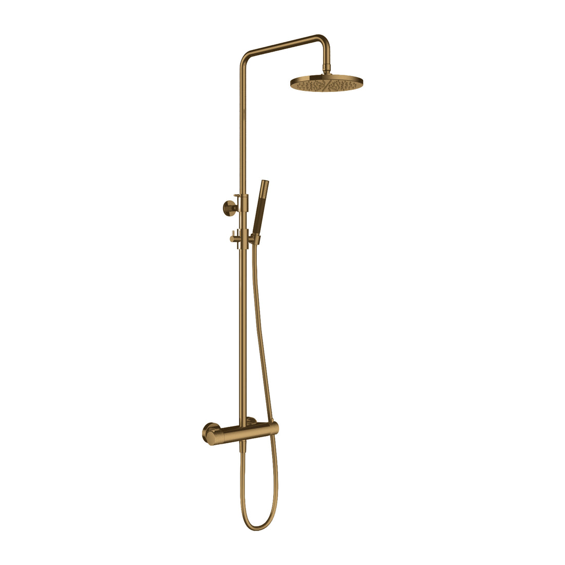 Hotbath Cobber X SDSX9 thermostatische regendoucheset opbouw Verouderd messing Staafhanddouche + hoofddouche 20 cm productfoto (kleurimpressie)