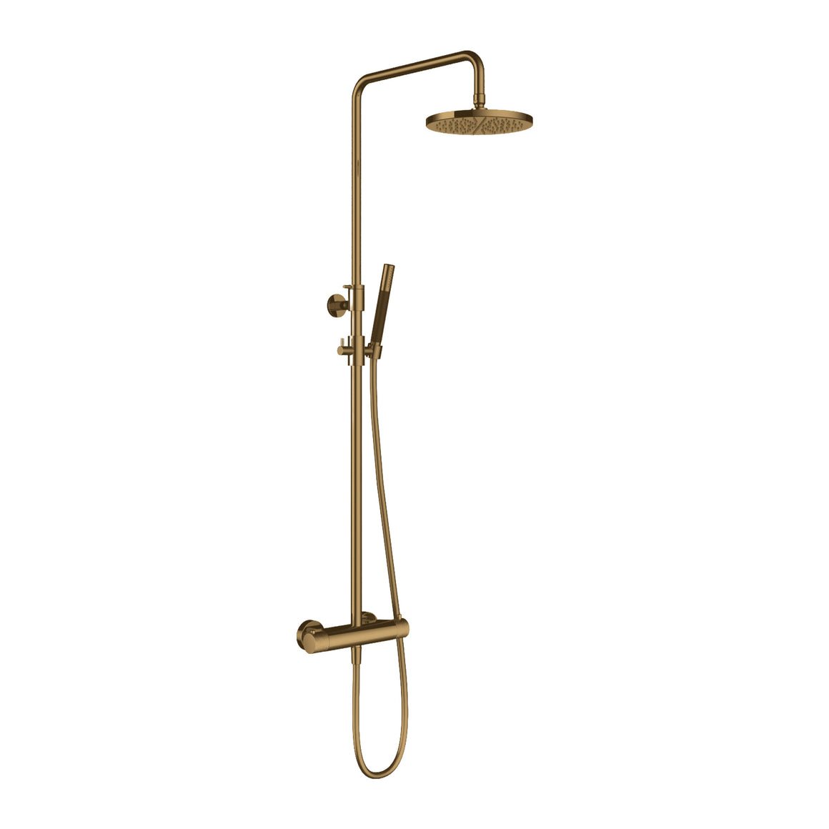 Hotbath Cobber X SDSX9 thermostatische regendoucheset opbouw Verouderd messing Staafhanddouche + hoofddouche 20 cm productfoto (kleurimpressie)