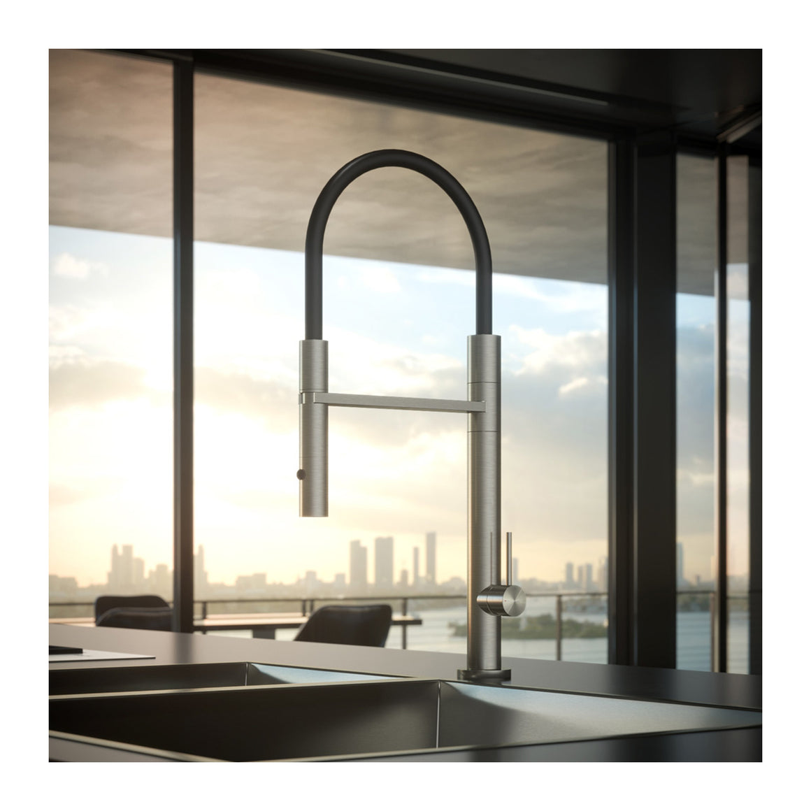 Hotbath Fellow FKM11 hoge keukenmengkraan met flexibele uitneembare handdouche RVS 316 Geborsteld RVS productfoto