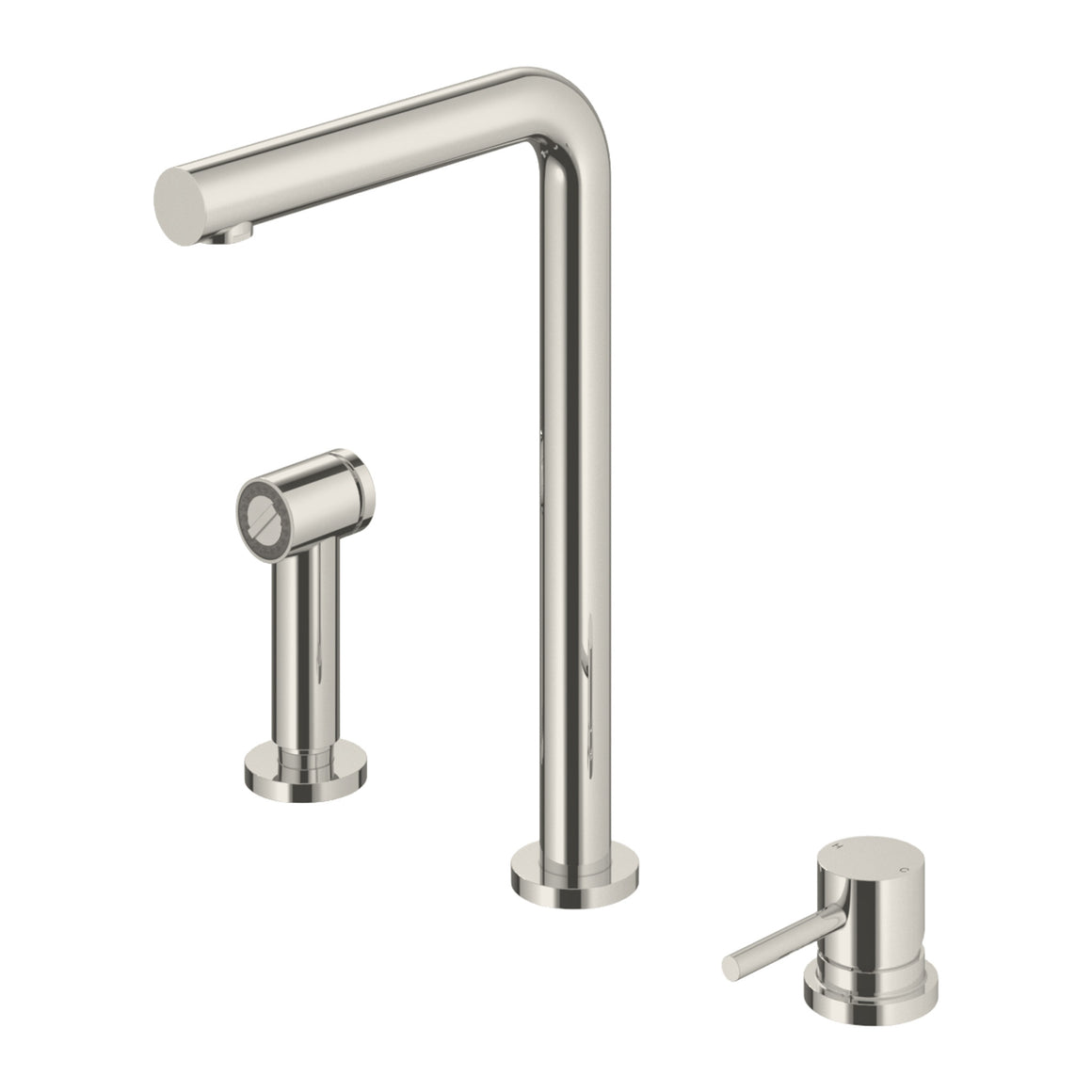 Hotbath Fellow FKM19 3-gats keukenmengkraan met uitneembare handdouche Geborsteld nikkel productfoto (kleurimpressie)