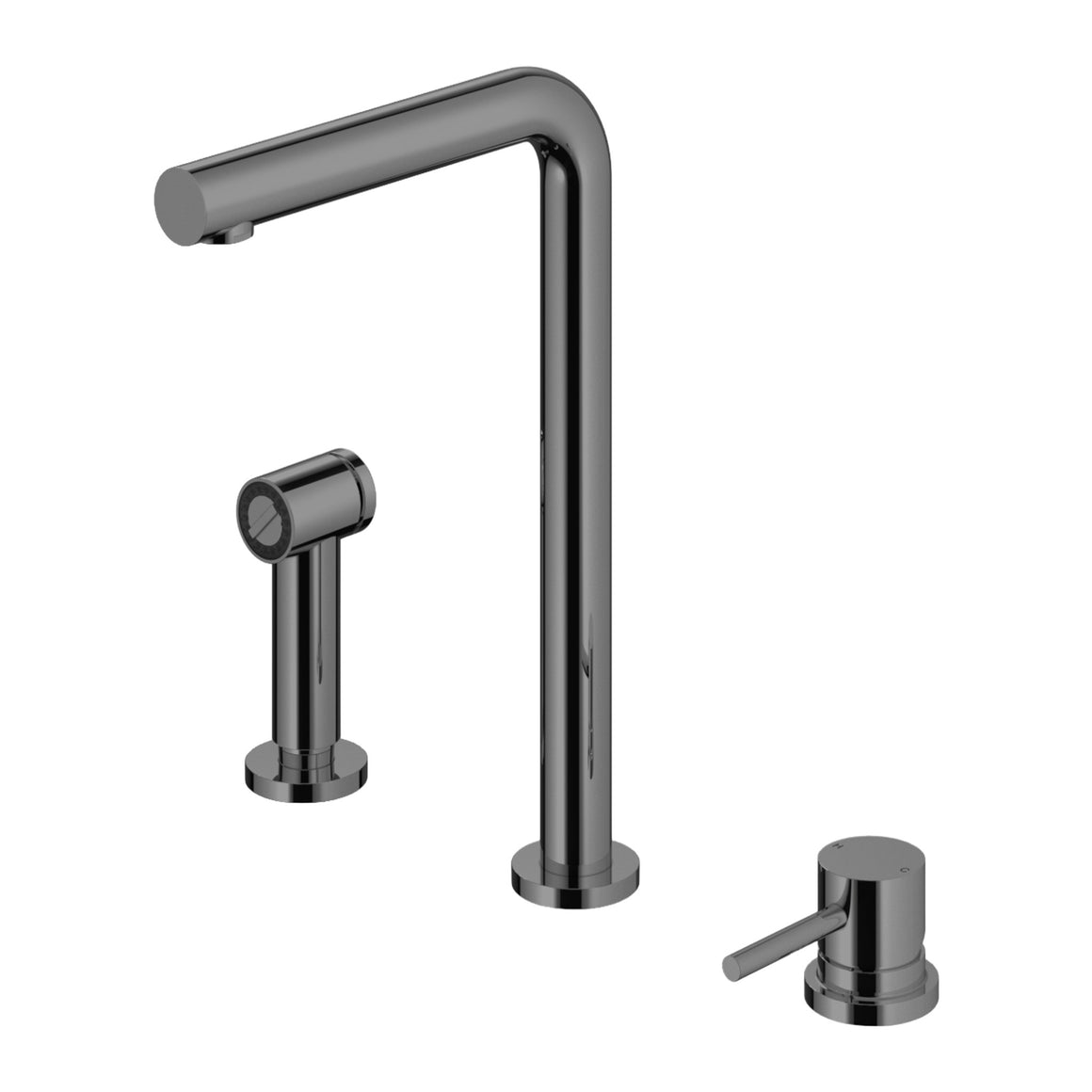 Hotbath Fellow FKM19 3-gats keukenmengkraan met uitneembare handdouche Gepolijst zwart PVD productfoto (kleurimpressie)