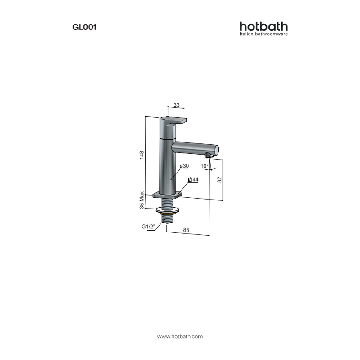 Hotbath Gal GL001 fonteinkraan technische tekening