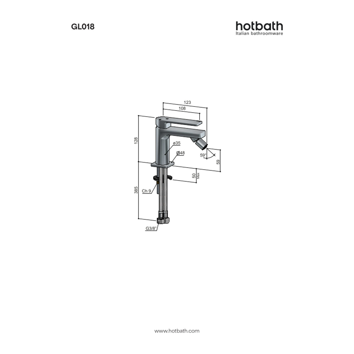 Hotbath Gal GL018 bidetmengkraan technische tekening