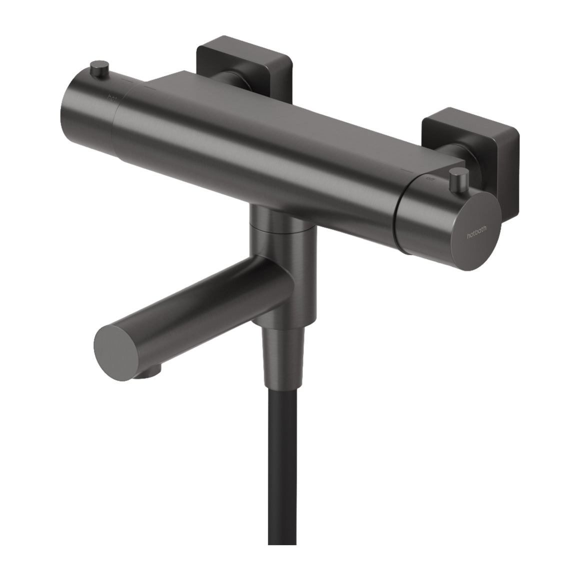 Hotbath Gal GL020 thermostatische badmengkraan met wegdraaibare omstel-uitloop Geborsteld gunmetal PVD productfoto