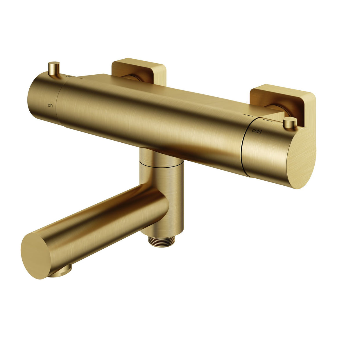 Hotbath Gal GL020 thermostatische badmengkraan met wegdraaibare omstel-uitloop Geborsteld messing PVD productfoto