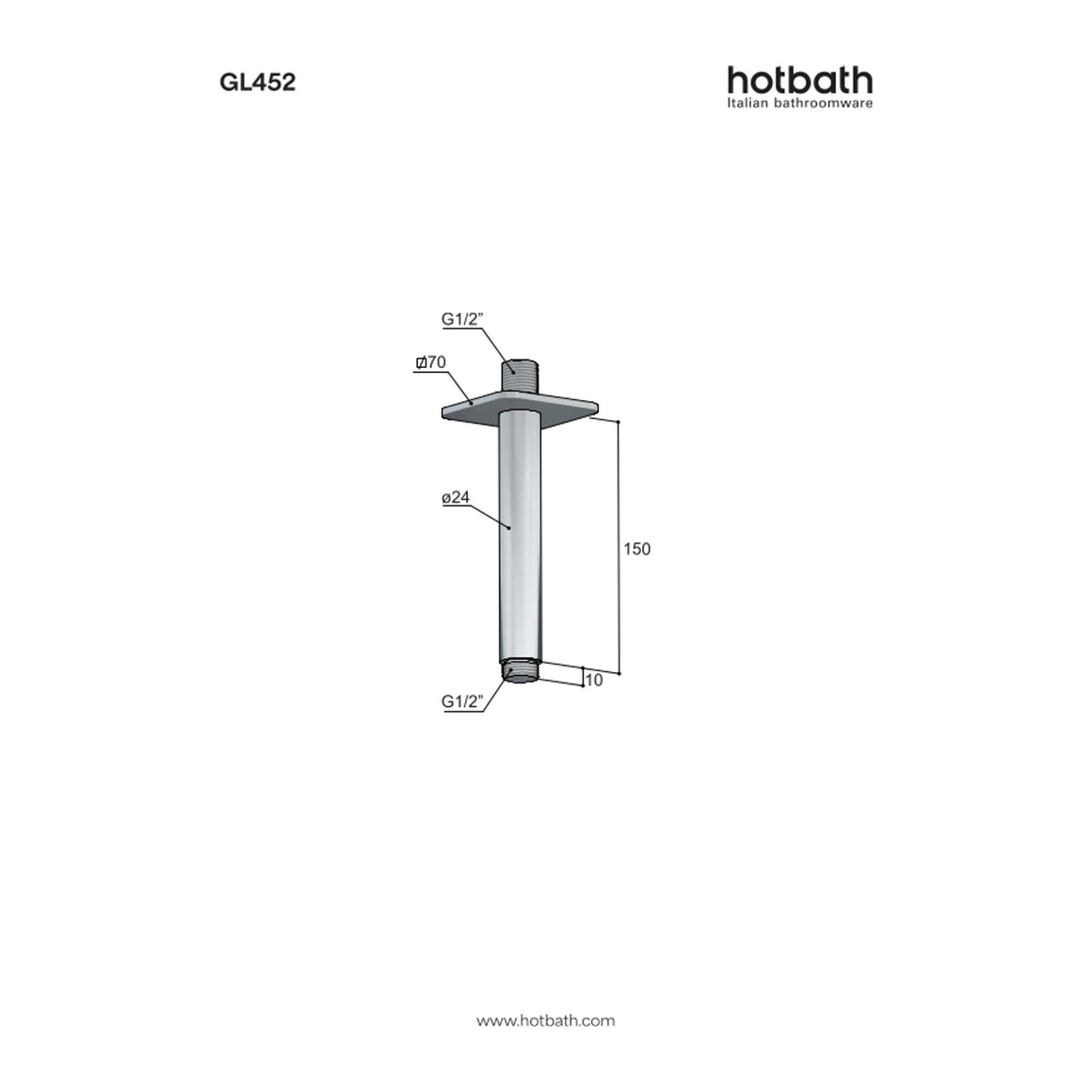 Hotbath Gal GL452 plafondbuis 15 cm technische tekening