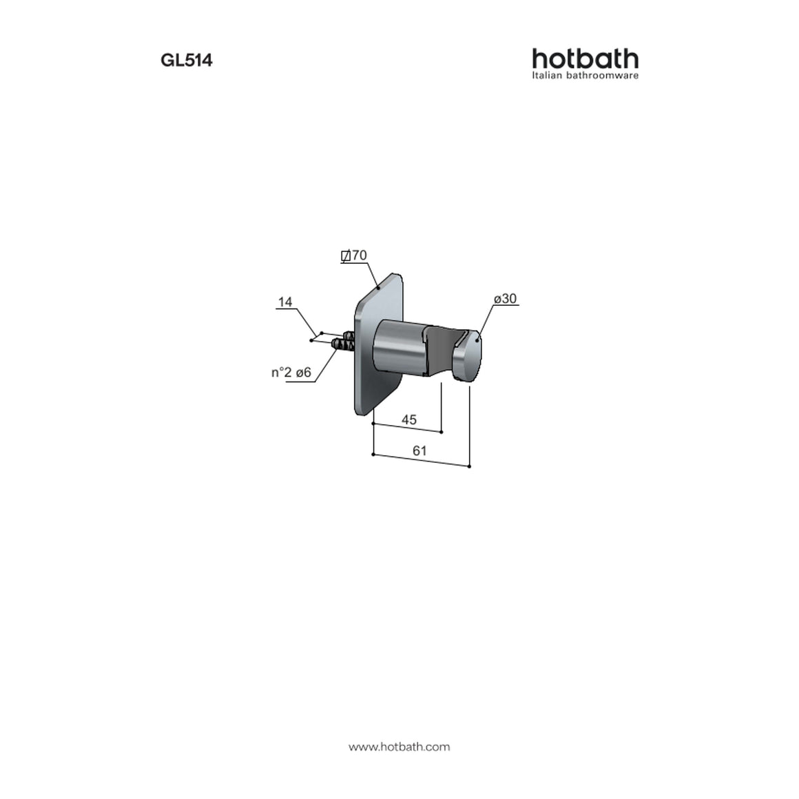 Hotbath Gal GL514 wandhouder voor handdouche technische tekening