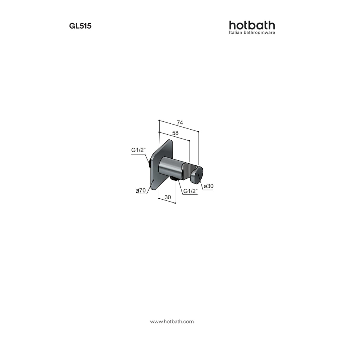 Hotbath Gal GL515 wandhouder met doucheaansluiting technische tekening