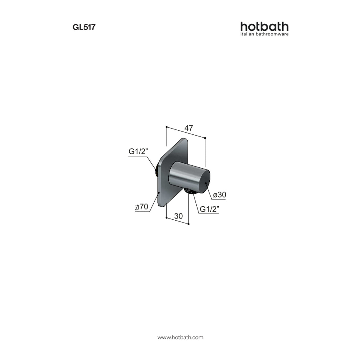 Hotbath Gal GL517 wandaansluitbocht (wanduitlaat) technische tekening