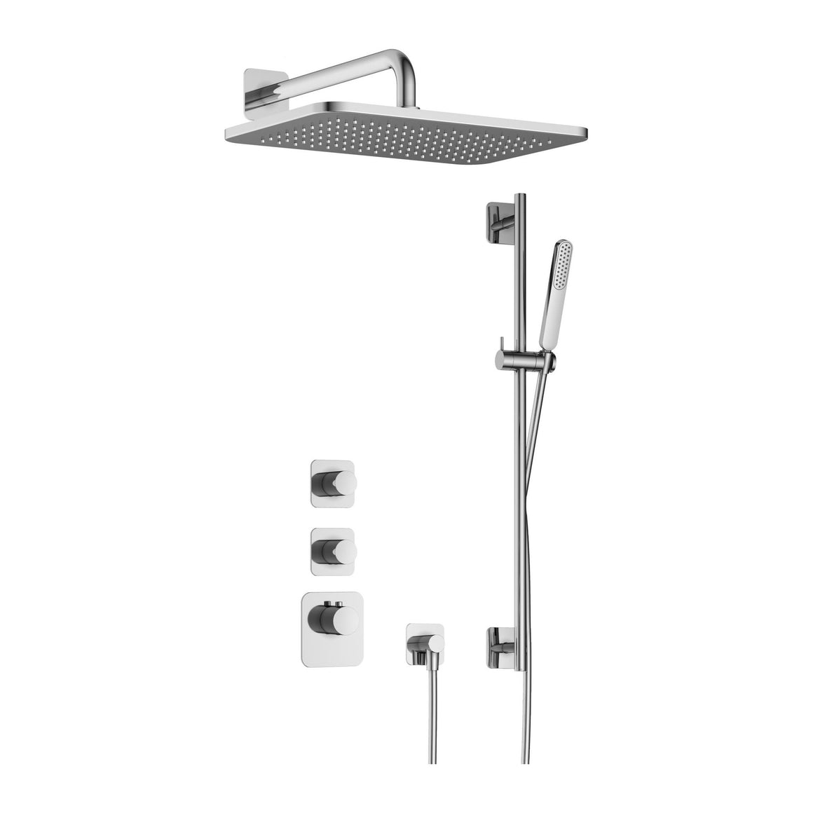 Hotbath Gal IBS40 inbouw regendoucheset High Flow thermostatisch met 2 stopkranen Chroom Wandarm + hoofddouche 27x40 cm (GL106) + glijstang productfoto