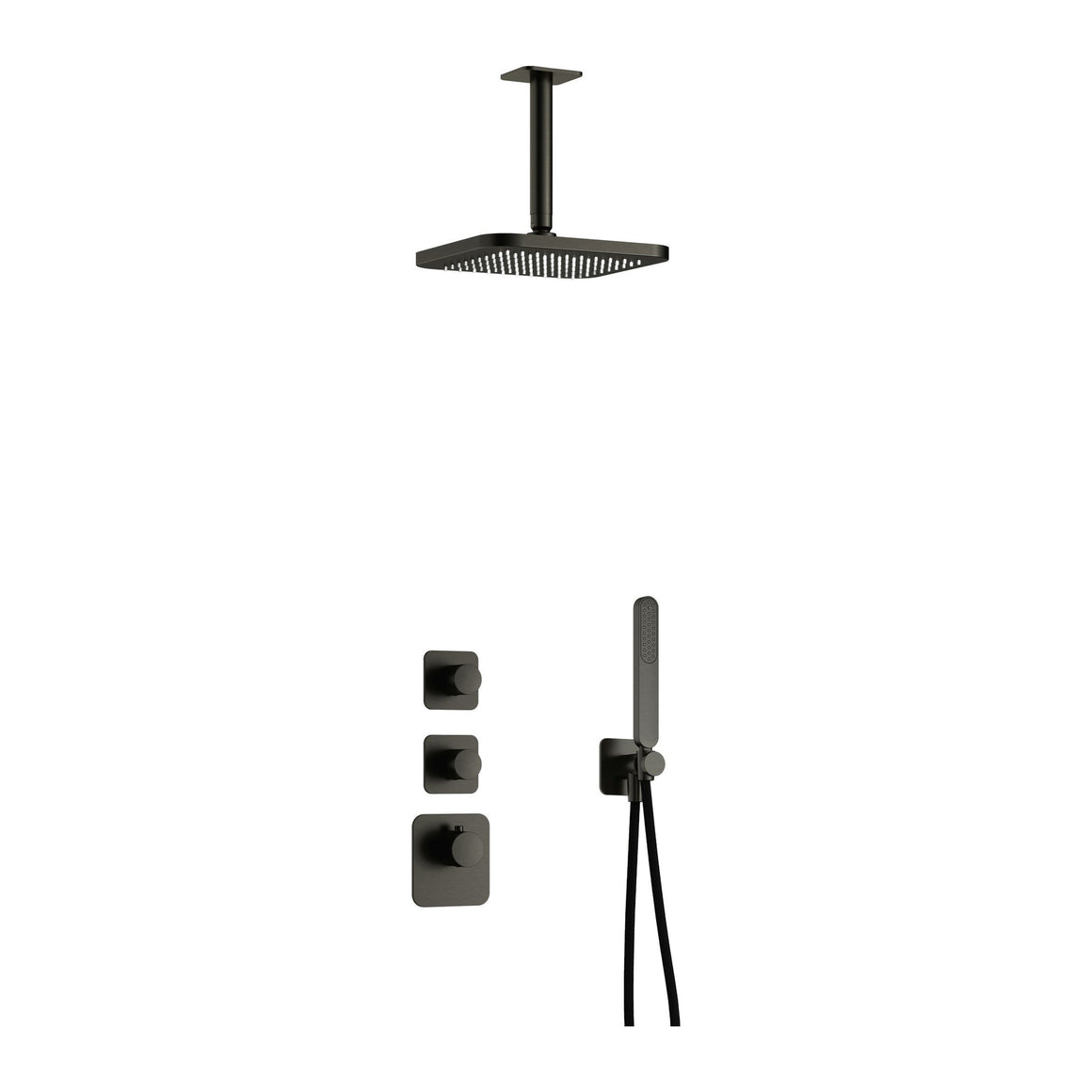 Hotbath Gal IBS40 inbouw regendoucheset High Flow thermostatisch met 2 stopkranen Geborsteld gunmetal PVD Plafondbuis + hoofddouche 22 cm (GL100) productfoto