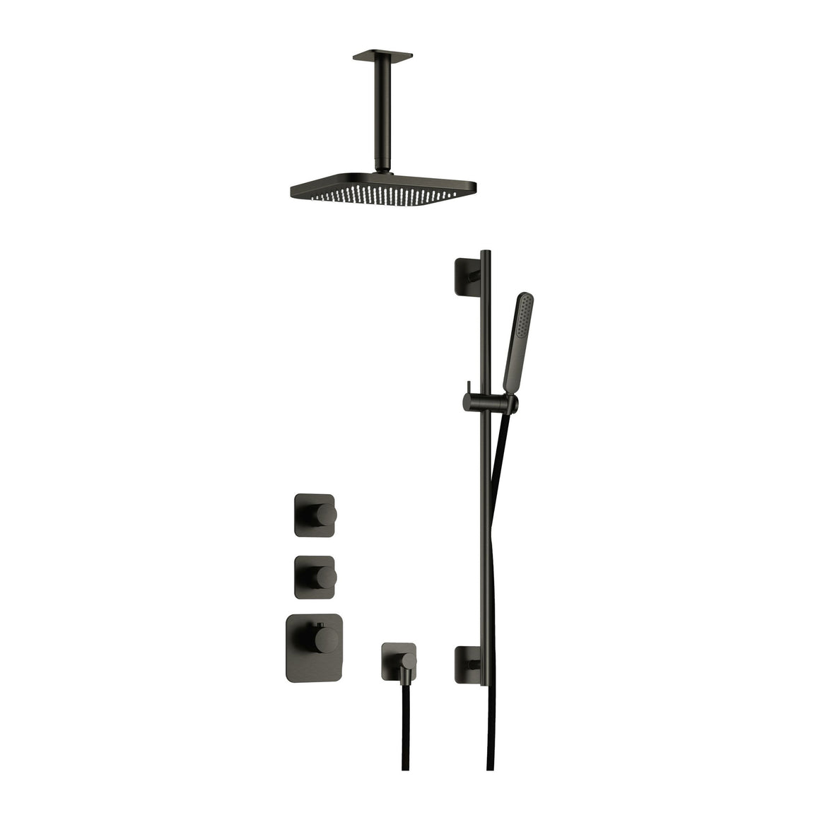 Hotbath Gal IBS40 inbouw regendoucheset High Flow thermostatisch met 2 stopkranen Geborsteld gunmetal PVD Plafondbuis + hoofddouche 22 cm (GL100) + glijstang productfoto